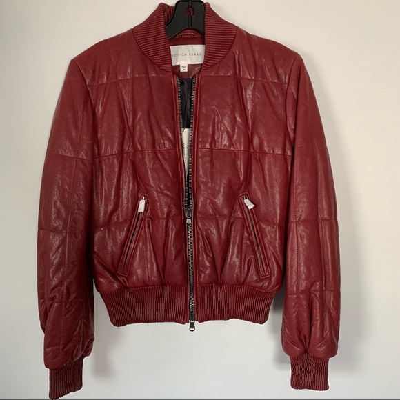VERONICA BEARD Bordeaux Red Malin Quilted Leather Bomber Jacket - Picture 2 of 15